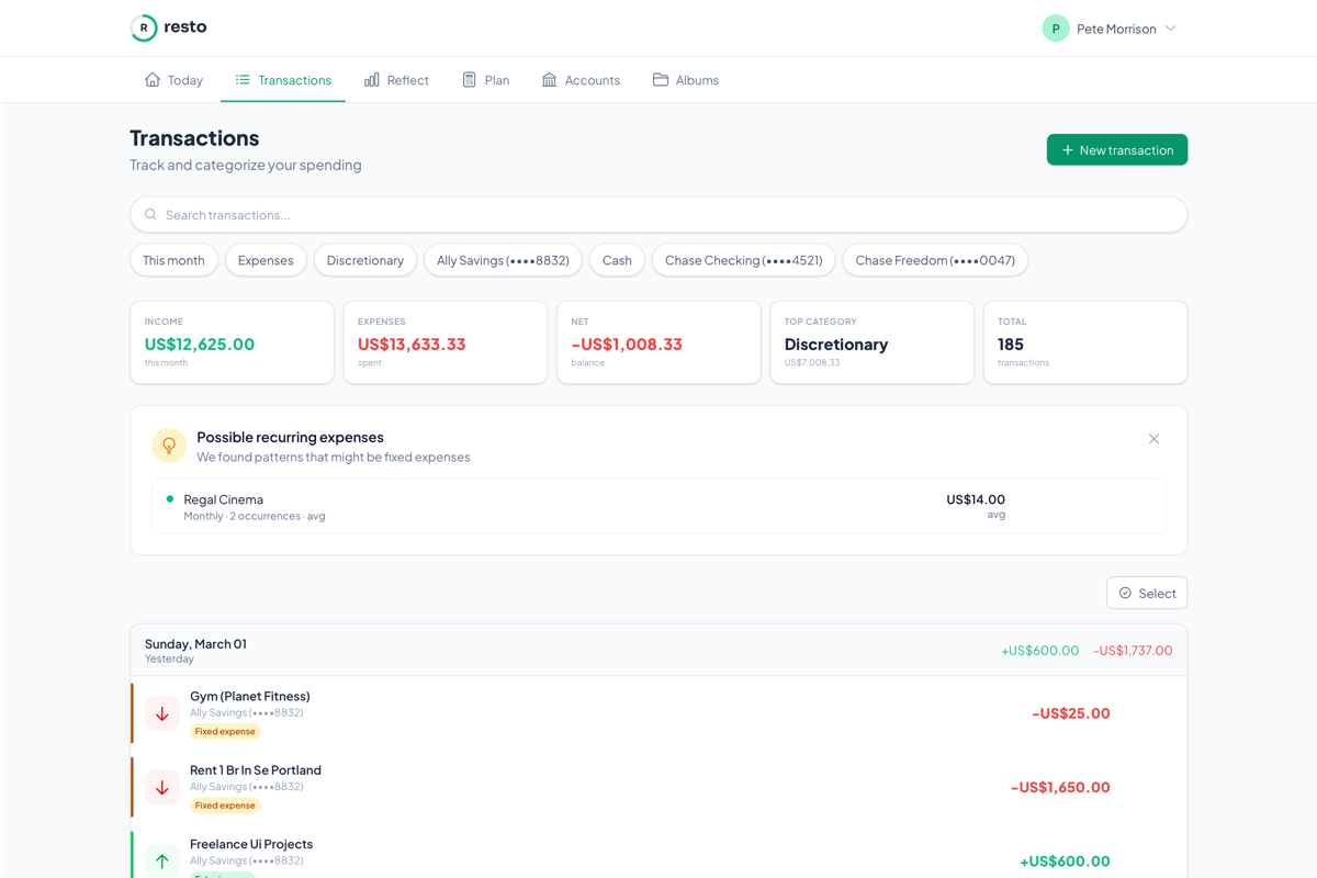 Transactions screenshot